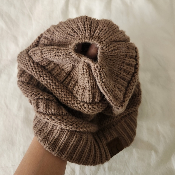 C.C Taupe Ponytail Knit Beanie - Picture 5 of 6